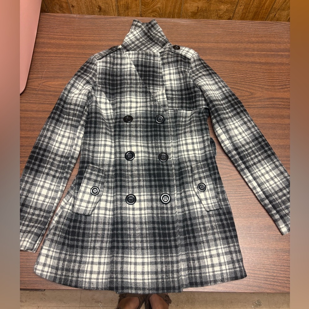 Black and White Plaid Pea Coat
